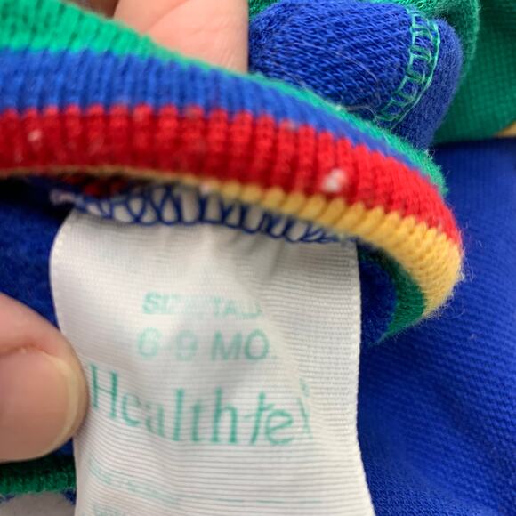 VTG HealthTex 6-9M Primary Colorblock Long Sleeve Pants One Piece Romper - Picture 8 of 9